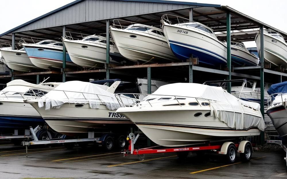 Boats stored at a marine storage facility