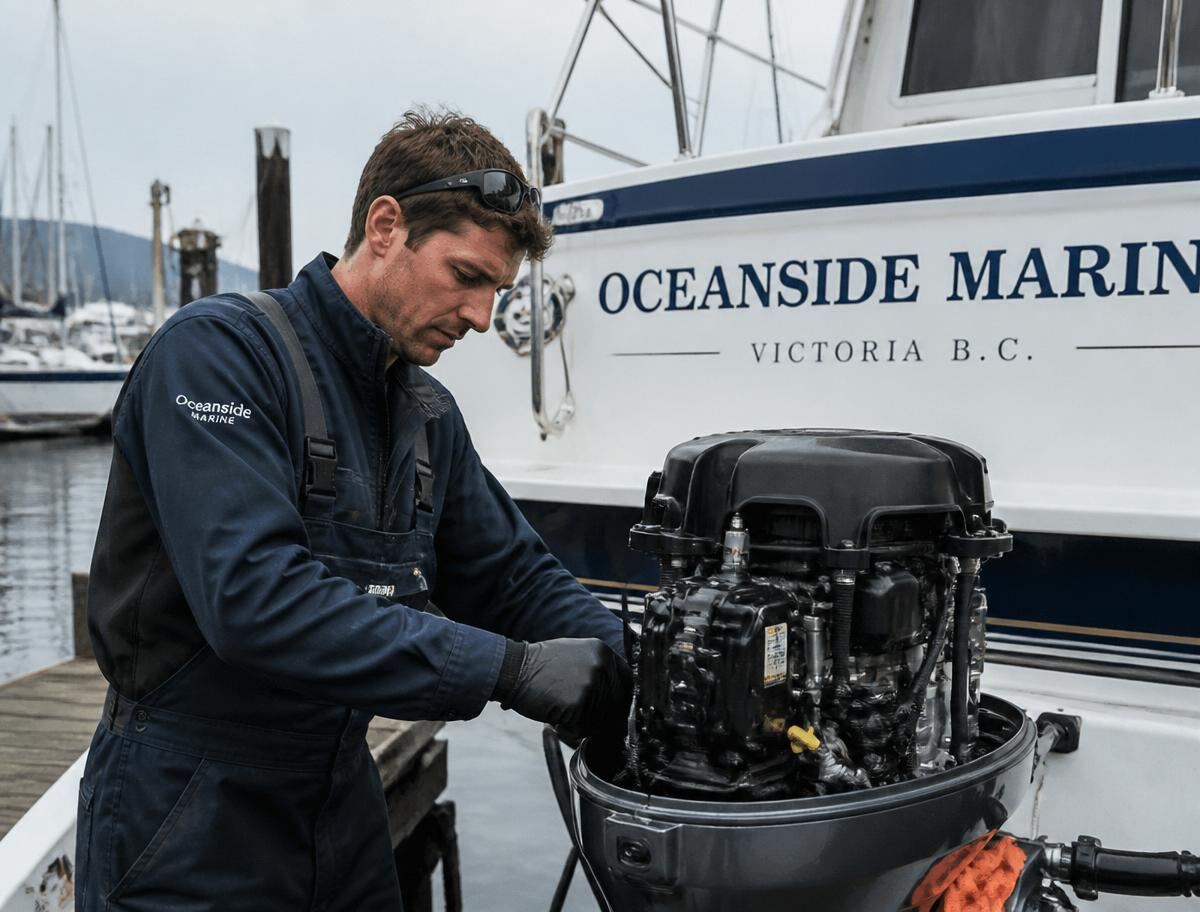 Marine service professionals working on a boat