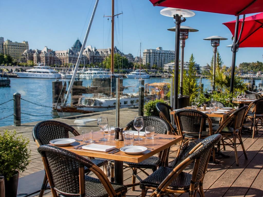 Waterfront dining beside Victoria Harbour